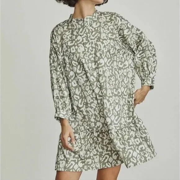 Elizabeth and James Dresses & Skirts - Elizabeth & James Oversize Ruffled Button Front Shirt Dress XS Sage Green Print